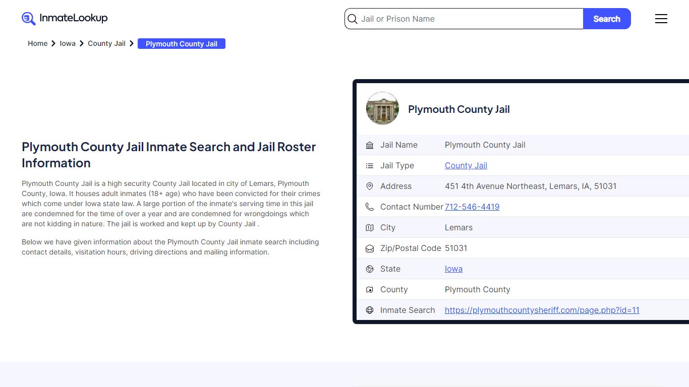 Plymouth County Jail (IA) Inmate Search Iowa - Inmate Lookup